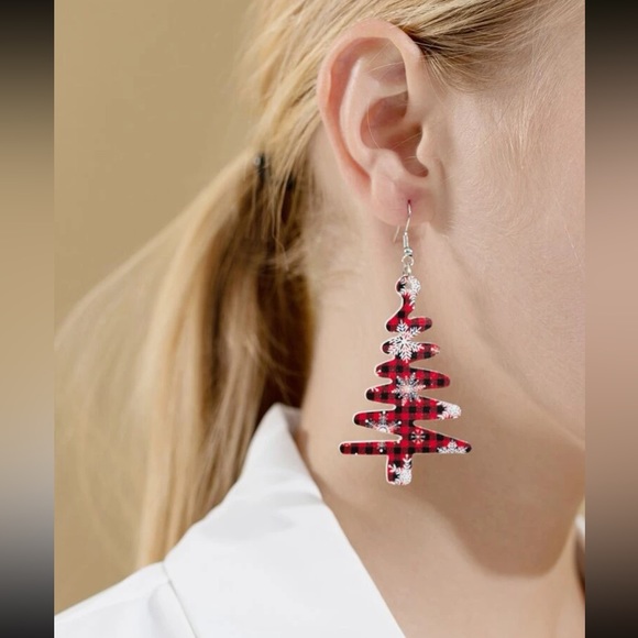 Kathrono Jewelry - 🌲 Awesome Large Plaid Checkered Buffalo Gingham Snowflake Tree Drop Earrings